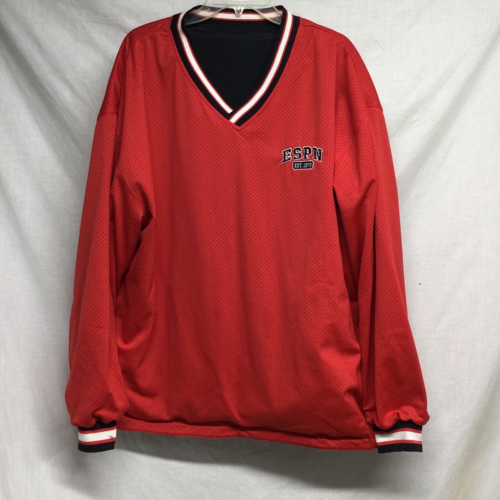 ESPN VTG Mens Black Red Reversible V-Neck Pullover Windbreaker Jacket Sz XXL - Picture 5 of 11